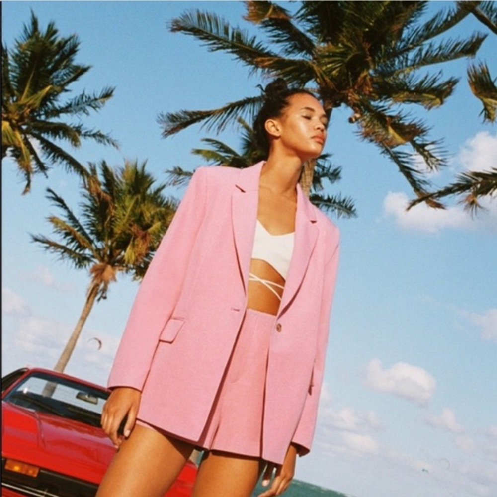 🚨🔥LAST CHANCE🔥🚨 Zara Pink Linen Blazer + Short Set